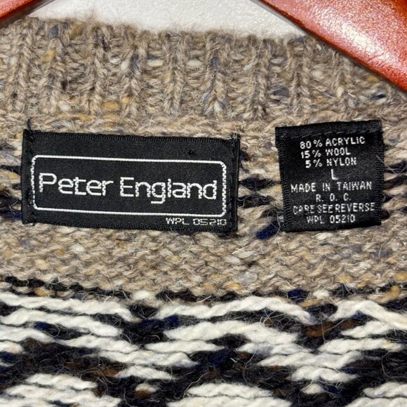 Vintage Peter England Sweater Vest Knit Mens L Wool Blend Button Grandpa - Picture 3 of 13